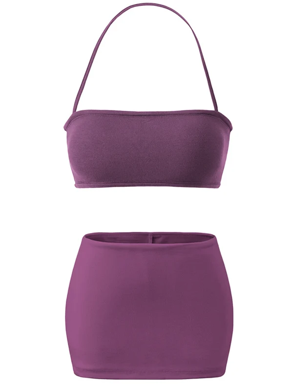 

Sexy Spicy Girl Hanging Ne Vest with Chest Pad Elastic Wrap around Skirt Anti Exposure Summer Faion Women's Set