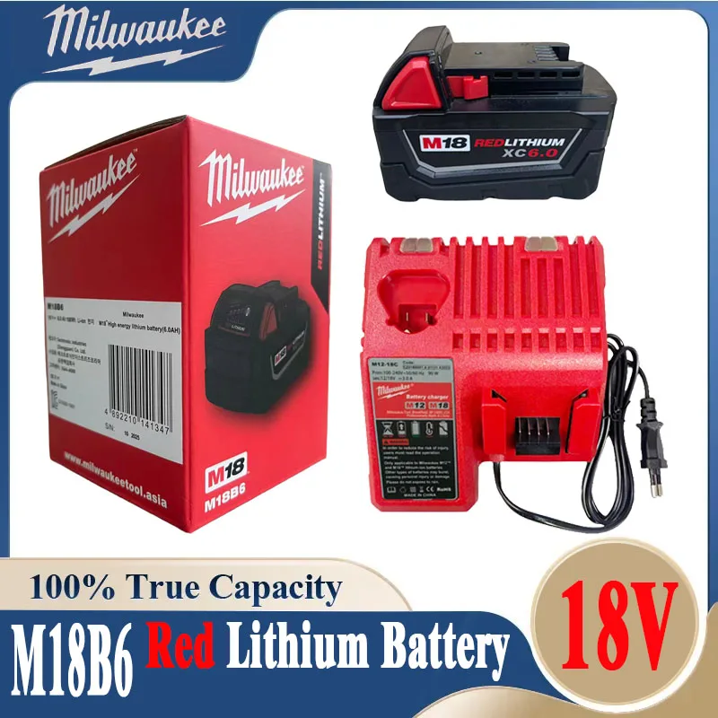 

Original M18 Milwaukee Battery 18V 6.0Ah M18B6 Suitable for Milwaukee Power Tools Rechargeable Lithium Battery