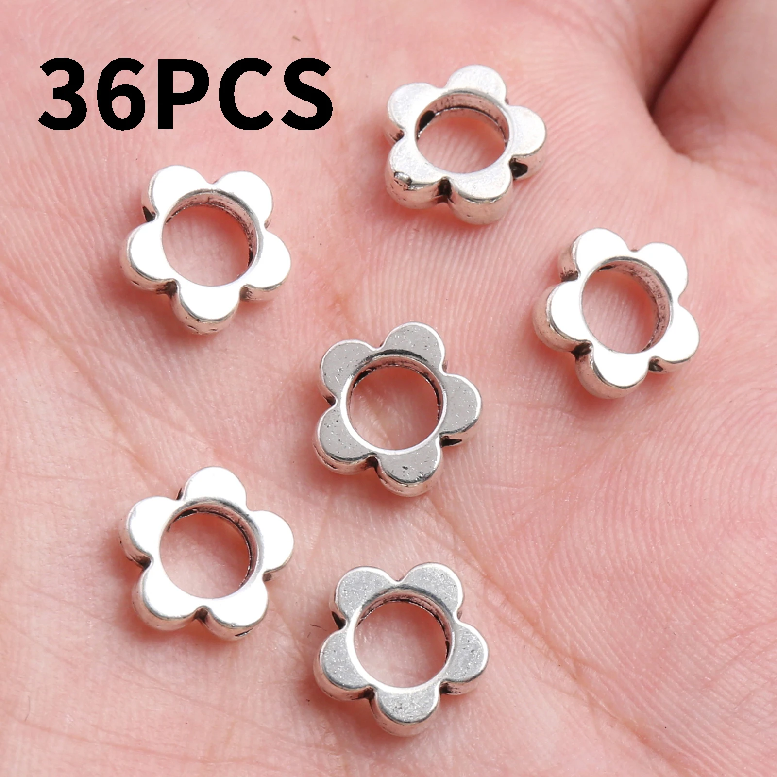 36 Hollow Flower Spacer Beads DIY Handmade Beading Accessories, Five-Petal Flower Ring Design, Hollow Through-Hole for Easy Stringing, Can Be Used for Weaving Bracelets, Necklaces, and Other Jewelry