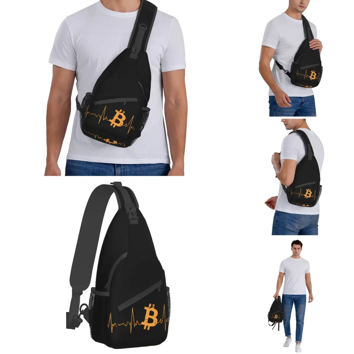 JOFashion-Sac à bandoulière Crypto-monnaie Heartbeat, poitrine, initié, sac à dos, randonnée, voyage, sacs à dos, nuits, Bitcoin