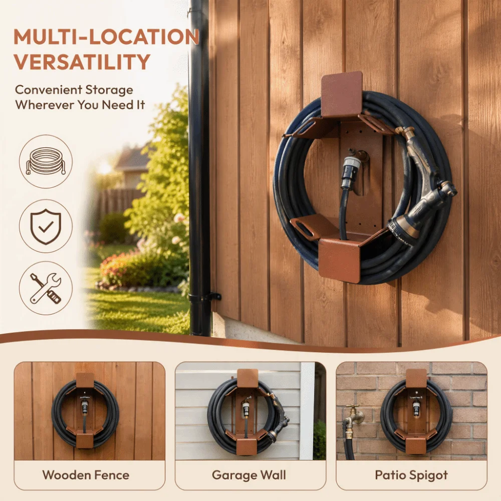Heavy-Duty Garden Hose Rack Rustproof Sturdy Water Hose Organizer Iron Multifunctional Wall Mounted Hose Holder Outdoor
