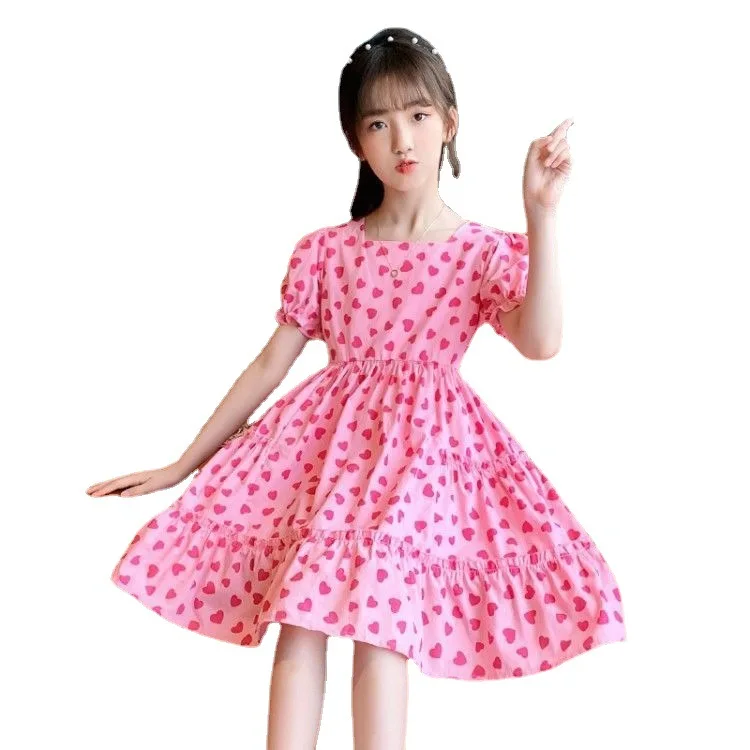 2024 new summer Kids baby Girls A-LINE party princess heart Dresses Tulle clothes teenager Child Polka dots 8 to 10 11 12 years