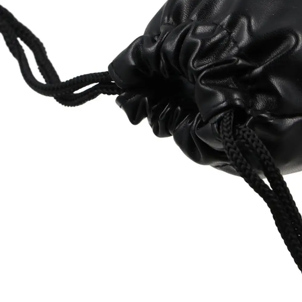 Travel PU Leather Headphone Bags Draw String Bag Black Earphone Cable Pouch Dust-proof Drawstring Bag Headset