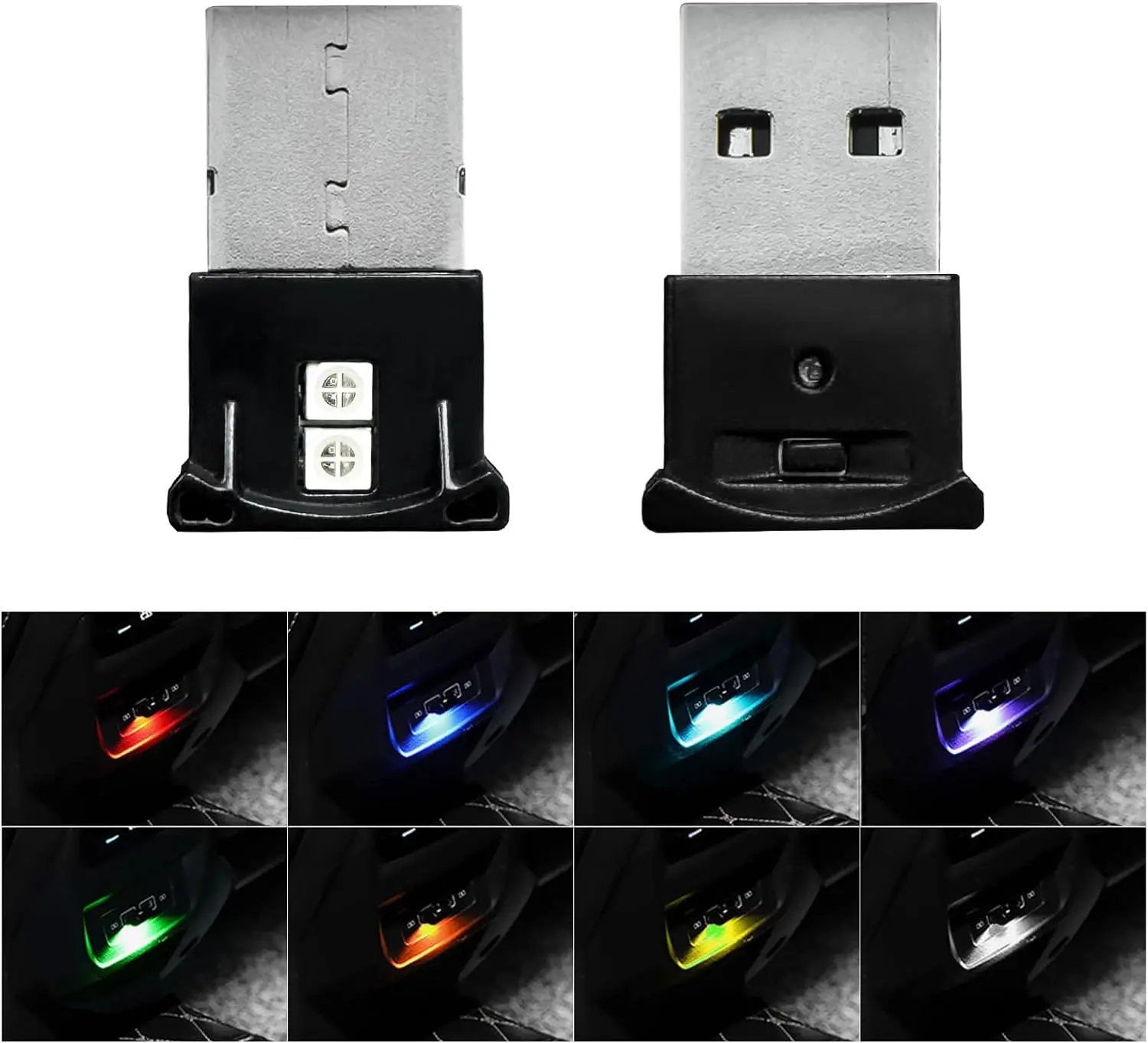 2 قطعة مصباح LED USB صغير، 8 ألوان RGB سيارة USB LED ضوء الجو الداخلي، سطوع قابل للتعديل لوحة مفاتيح الكمبيوتر المحمول الذكية Home O