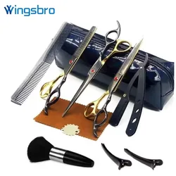 7.5” Black Gold Professional Hair Cutting Scissors Hairdressing Salon High Quality Barber Scissors Kit