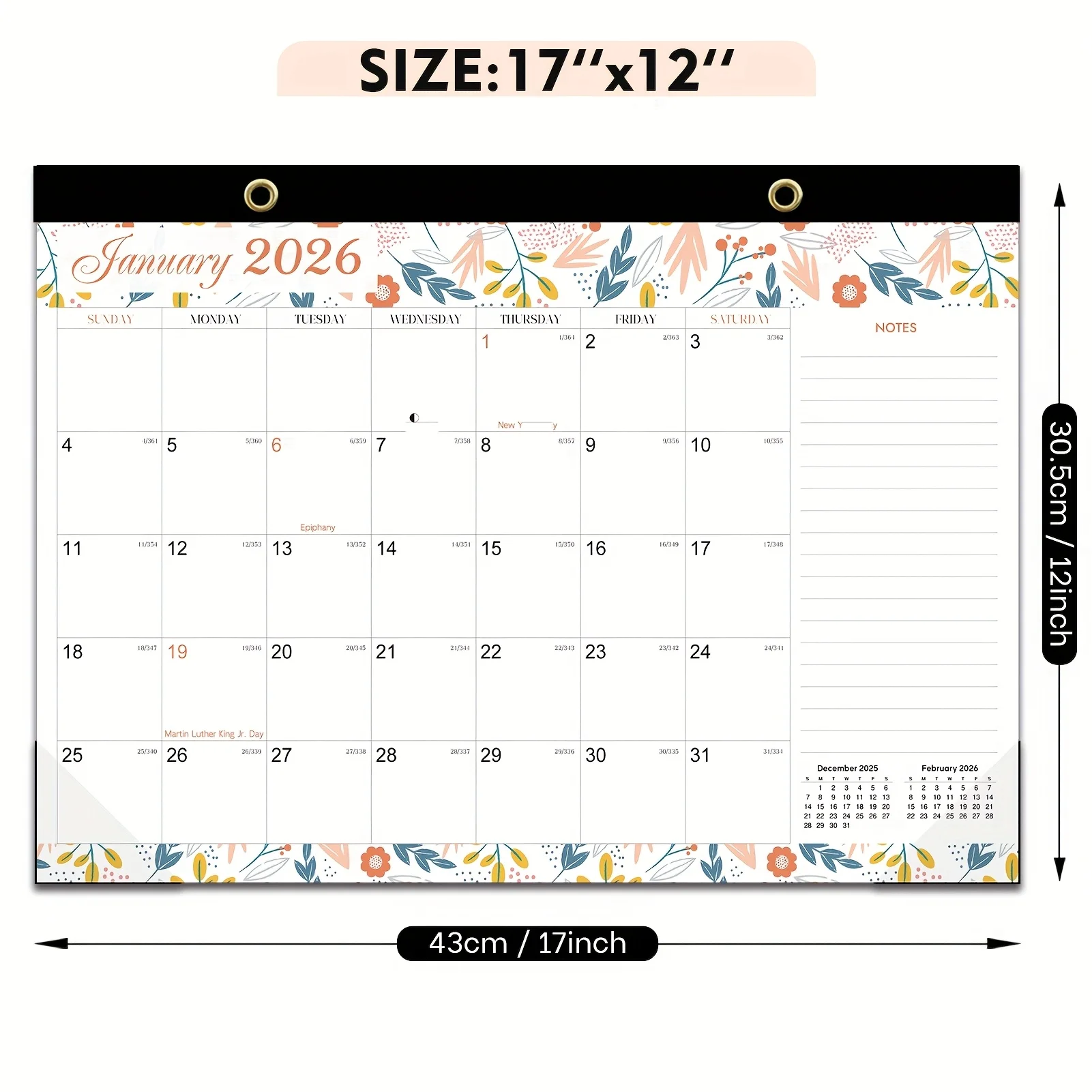 مجموعة واحدة من التقويم المكتبي 2026-2027: تقويم 18 شهرًا من يناير 2026 إلى يونيو 2027 مع جدول وعطلات، 43.18 سم × 30.48 سم
