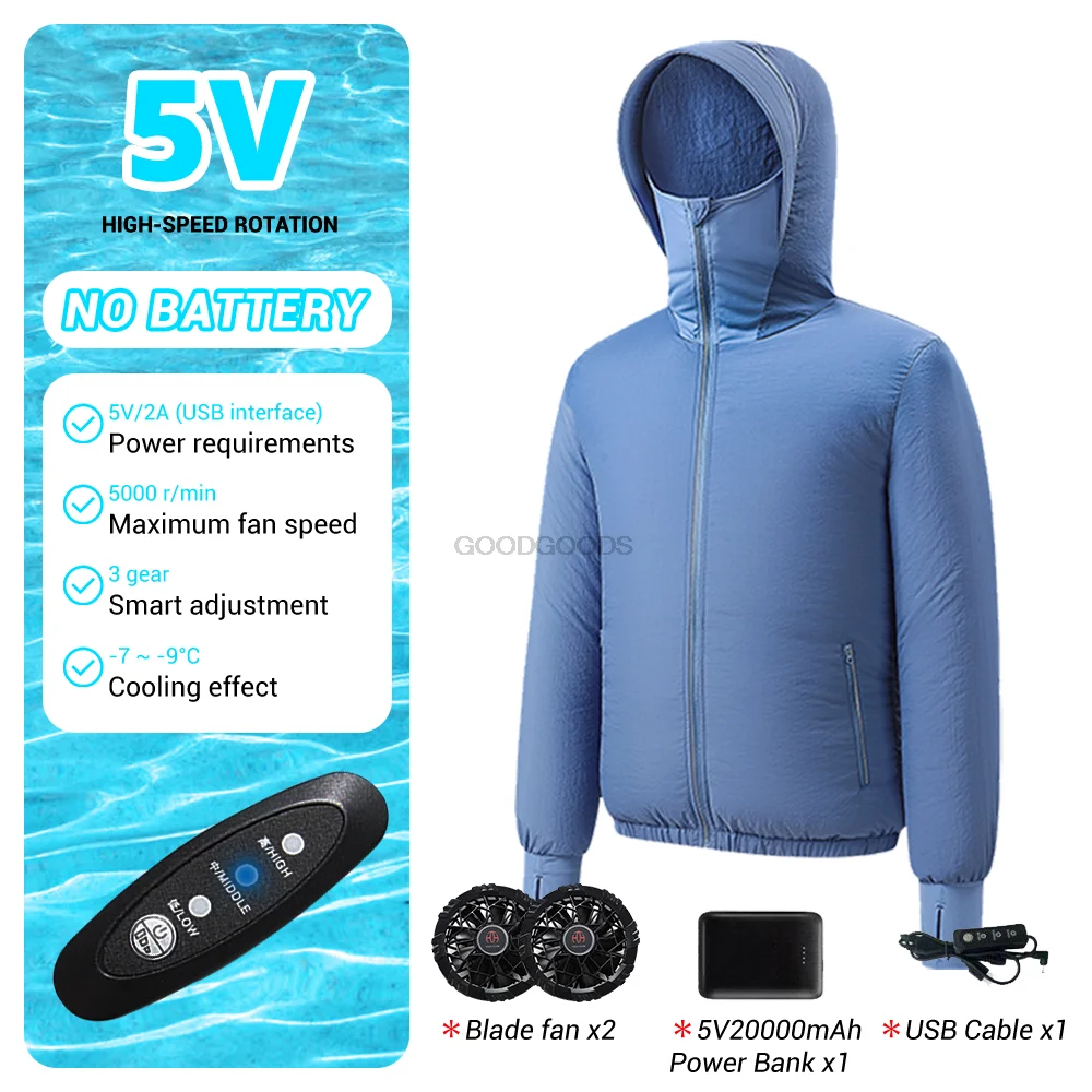 Summer Outdoor Cooling Fan Jacket USB Powered Hiking Men Air Conditioning Clothing Sun-Protective Coat Construction Work Clothes