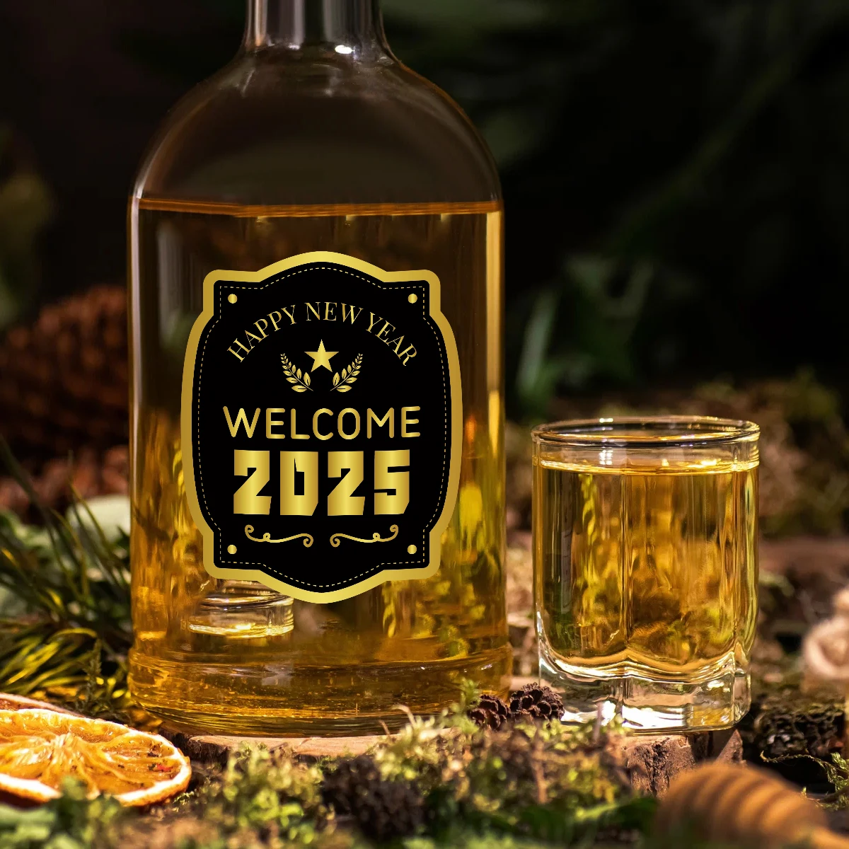 8 st Gelukkig Nieuwjaar 2025 Wijnfles Etiketten, Feestelijke Stickers voor Oudejaarsavond Decoratie, doos Seal Sticker Feestartikelen
