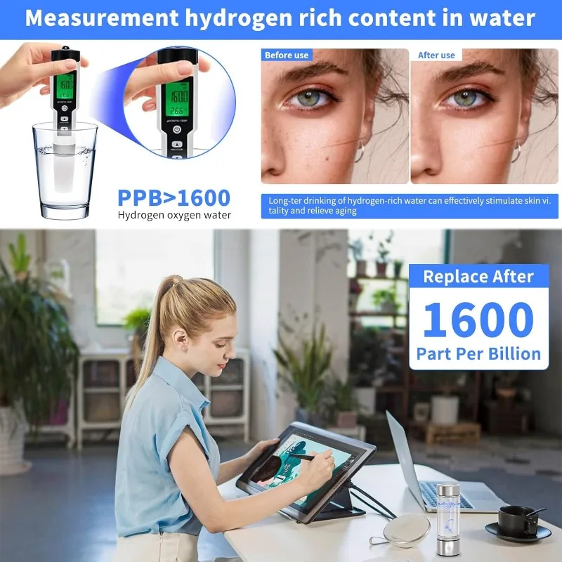 2024 1800PPHydrogen Water Bottle,Hydrogen Water Bottle Generator 3Min Quick Electrolysis hydrogen water Ionizer Glass Health Cup