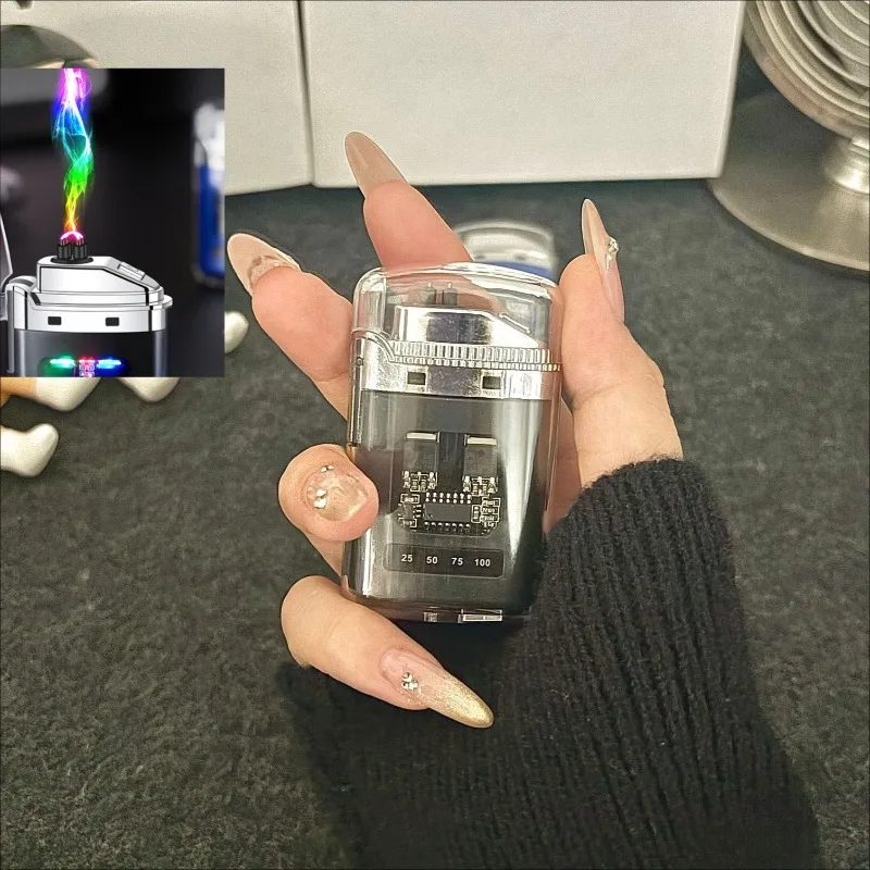 

Прозрачная перезаряжаемая зажигалка с двумя дугами типа C и цифровым дисплеем батареи, инструментом для освещения сигарет, аксессуарами для сигарет