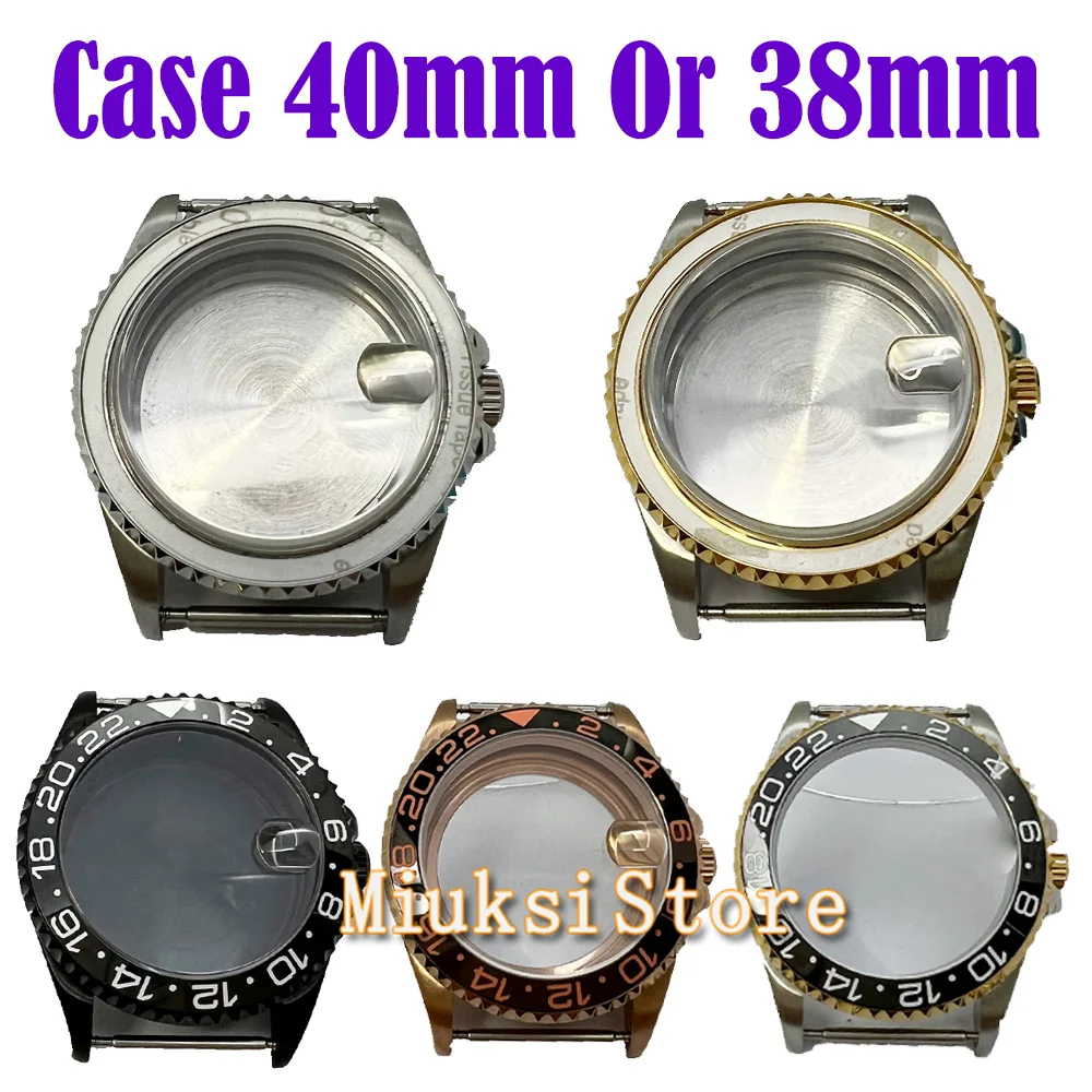 

38/40mm NH35 Watch case 316L Stainless Watch Case Sapphire Date Cyclops Unidirectional Bezel Fit SRP 4R35 4r36 7S26 NH36