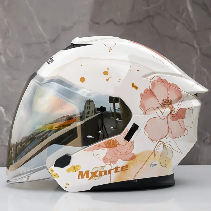 عدسة مزدوجة نصف خوذة Mxnrte لوتس دراجة نارية خوذة على الطرق الوعرة خوذة أمان DOT المعتمدة كاسكو نتوء (غطاء) الرجال والنساء