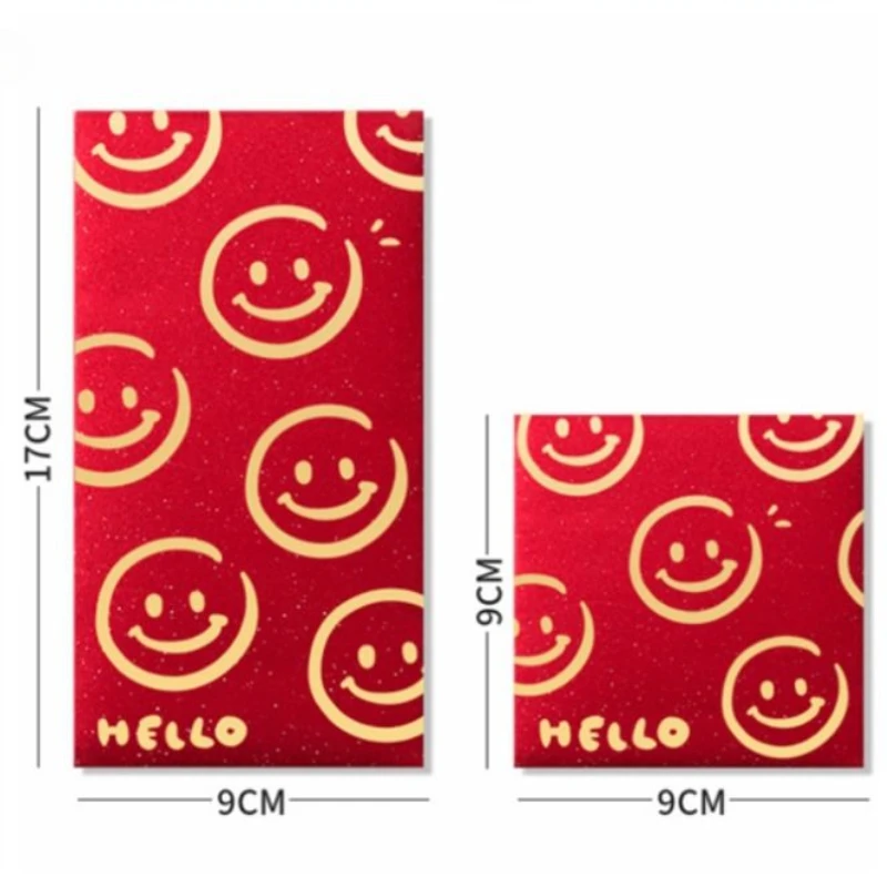 6Pcs Square Rectangle 2025 Chinese New Year Red Envelope Stamp Design Shining Spring Festival Red Pocket Hot Stamping Cute Smile