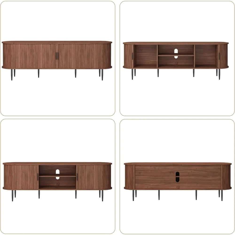 حامل تلفزيون مع باب تامبور لأجهزة التلفاز حتى 80 عامًا، مركز ترفيه مع مساحة تخزين، وحدات تحكم تلفزيون مخددة لغرفة المعيشة