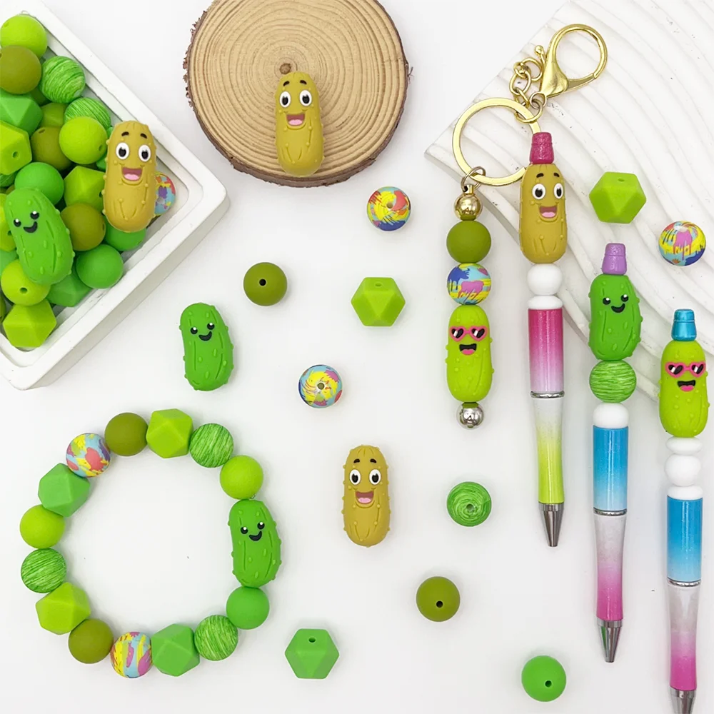 25/44/52-teiliges Set aus Silikonperlen in Form von Gurke und Bittermelone für DIY-Halsketten, Armbänder, Stifte, Schmuckanhänger usw. Feiertags-Geburtstagsgeschenk – Detail 6