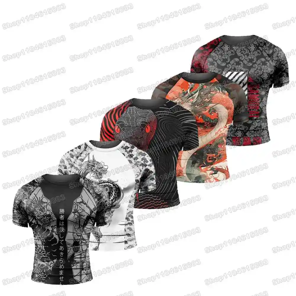 Popular Kinds Of Dragon Rash Guards Surfing Jersey Beach Shirts Swimwear Diving Gym Shorts MMA BJJ Men Jiu Jitsu Fitness Sets
