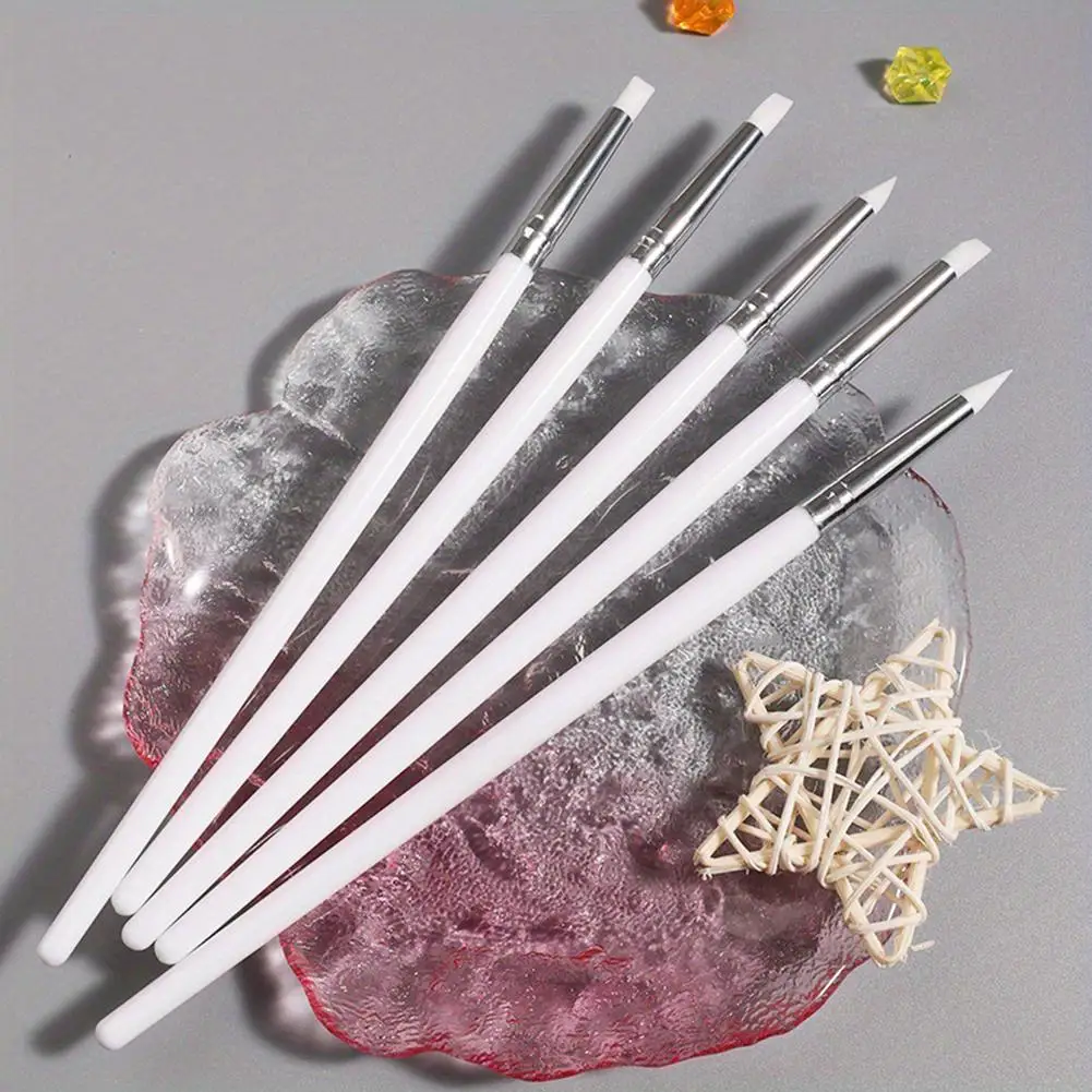 5개 세트 실리콘 네일 아트 펜 브러쉬 UV 젤 폴리시 팁 3D 이미지 DIY 도트 폴리시 브러쉬 조각 펜 DIY 매니큐어 도구