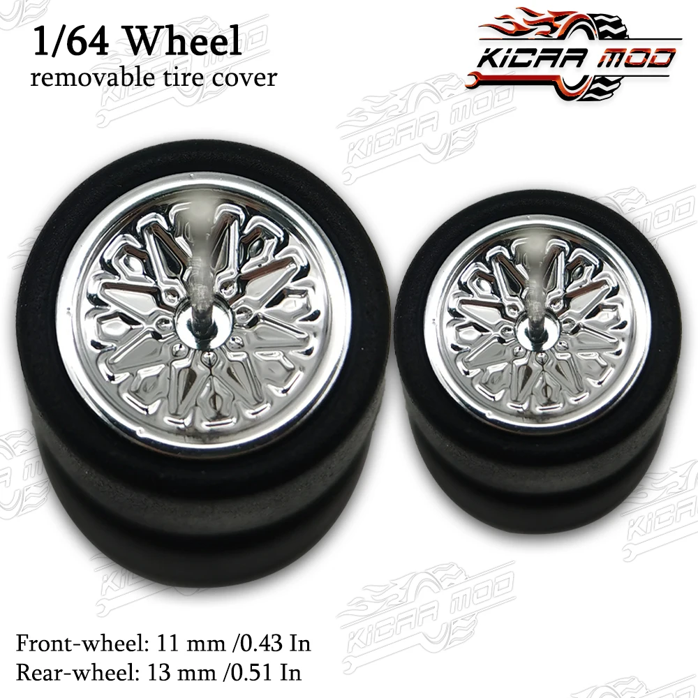 1/64 RLC Premium Wheels with Slick Tires for Hot Wheels RLC Muscle Car Petal Spoke Model Car Refitting Parts D:11mm+13mm (1Set)