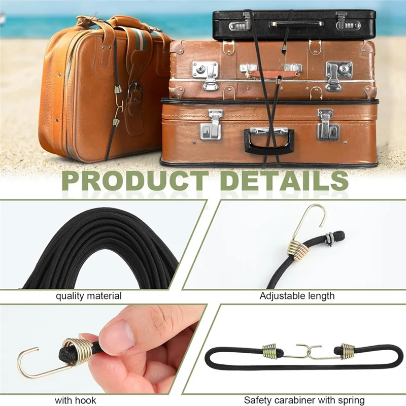 

RTENTE-50 Pcs Mini Bungee Cords With Hooks Small Bungee Cords 10 Inch Black Short Elastic Bungee Strap For Luggage Bikes Easy In