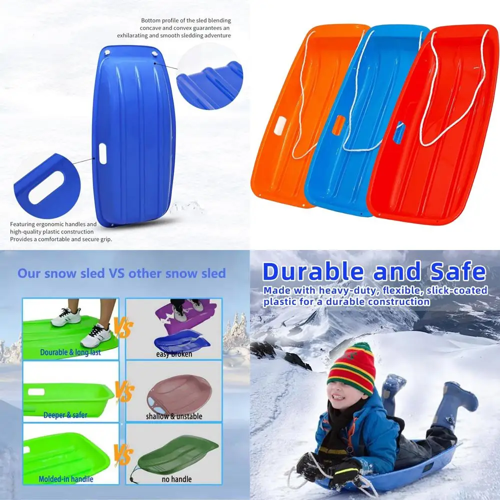 

Durable Winter Sled for Kids and Adults with Strong Handles and Towing Ropes for 1-2 People, Perfect Outdoor Snow Fun