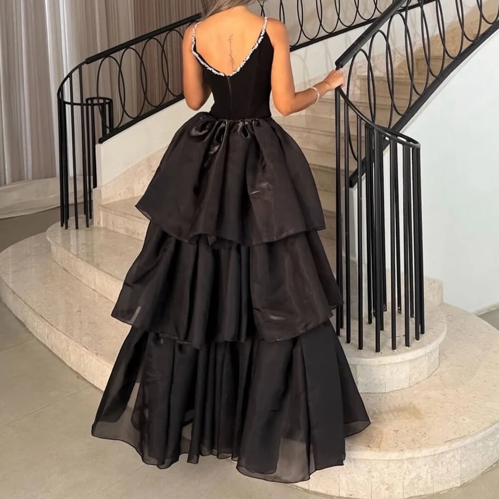 

Customized A-line Evening Dresses Floor-length Scoop-neck Sleeveless Prom Gown Fashion Sequined Draped Backless Party Gown