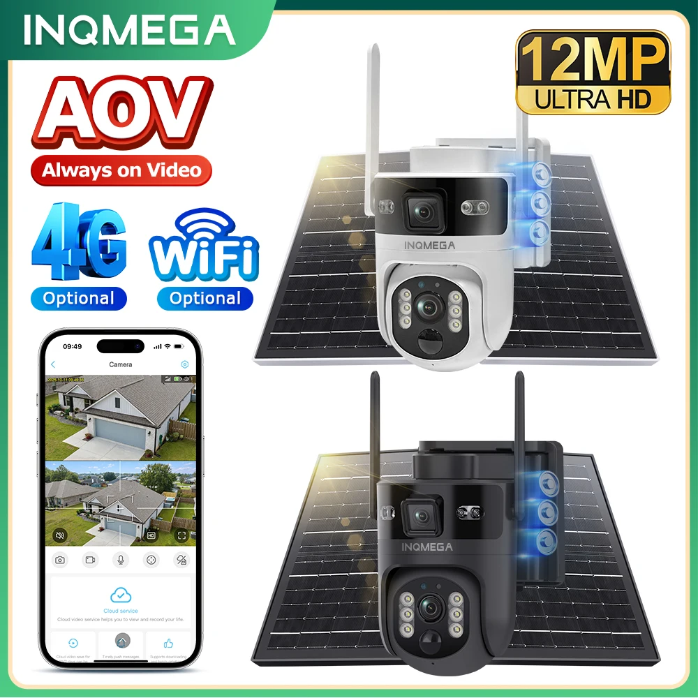 

INQMEGA 4G/WiFi AOV 24/7 Recording 12MP Solar Camera Dual Lenses PIR Night Vision CCTV Outdoor Security Protection Auto Tracking