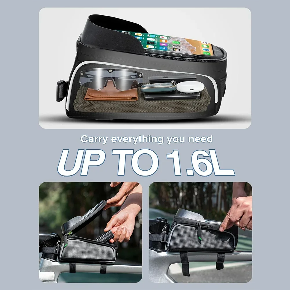 Facilitate Bicycle Bag Cycling Top Front Tube Frame Bag Waterproof 9.18 Inches Phone Storage Touch Screen MTB Road Bags