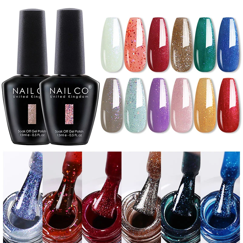 NAILCO 15ml 반짝이 컬러 젤 매니큐어 세트 젤 네일 아트 모든 매니큐어 네일 용품 전문 Vernis 블라우스 셔츠 