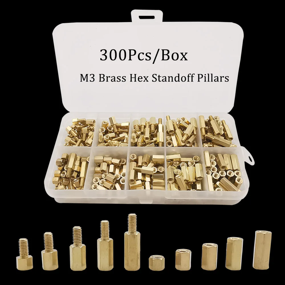 

300Pcs/Box M3 Male Female Brass Hex Standoff Spacer Pillar Assortment Kit M3 Hex PCB Circuit Board Stand-Off Threaded Pillar Set