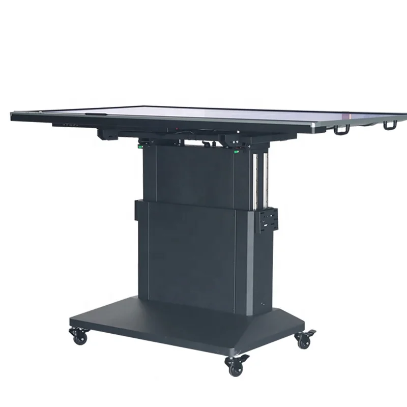 Electric Pull-Down Telescopic TV Cart Mobile TV Floor Bracket Height Adjustable Cabinet TV Hanger Trolley for 65-98 Inches