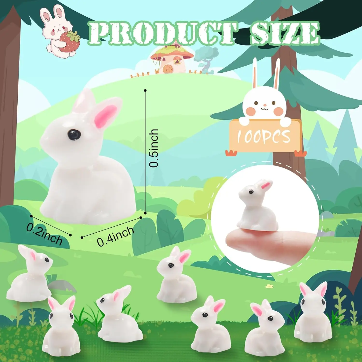 200/100Pcs Cute Mini Resin Bunnies Miniature Figures 3D Little White Rabbit Ornament Micro Landscape Dollhouse Decoration Diy