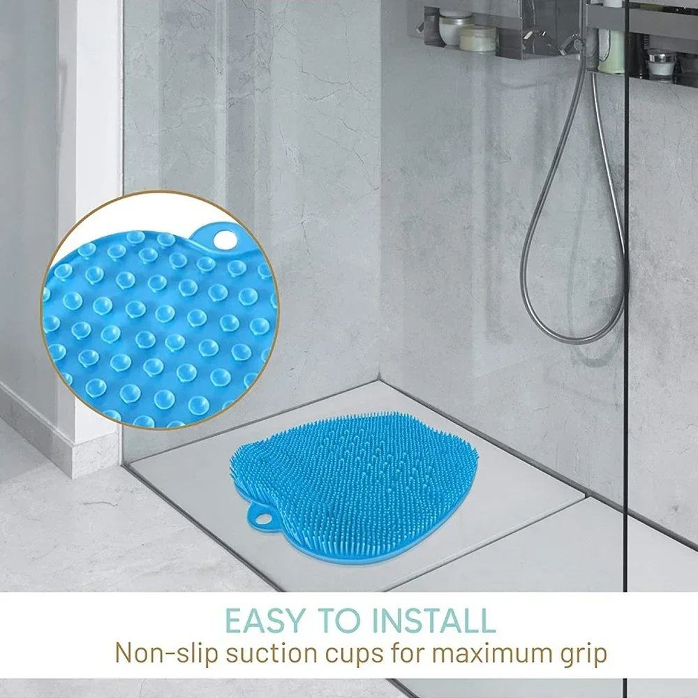 Shower Foot Scrubber Mat Back Washer Exfoliating Bath Wash Pad Wall Mounted Slip Suction Cups Foot Scrubber for Shower Cleaner