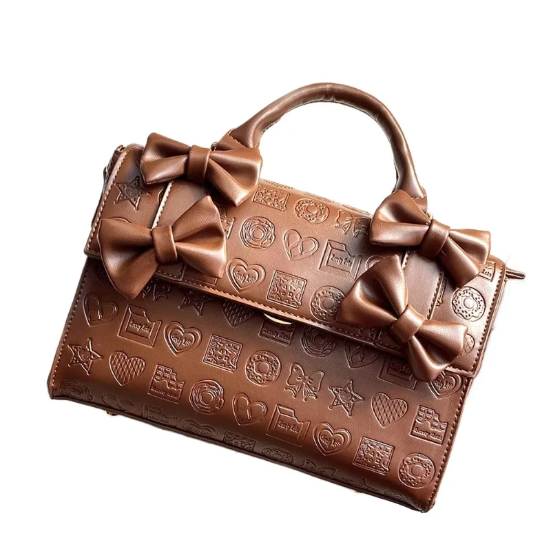 Japanese Original Soft Girl Sweetheart Embossed Chocolate Lolita Handbag Girlfriend Gift Handheld Crossbody Bucket Women's Bag