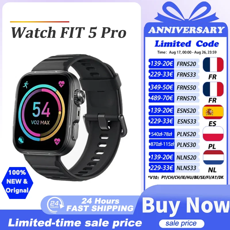 Montre connectée HUAWEI Watch FIT 5 Pro, écran FullView de 1,92 pouces, autonomie jusqu'à 10 jours, compatible avec iOS et Android, montre de sport HUAWEI FIT 5 Pro, prend en charge NFC, BT6.0, GPS