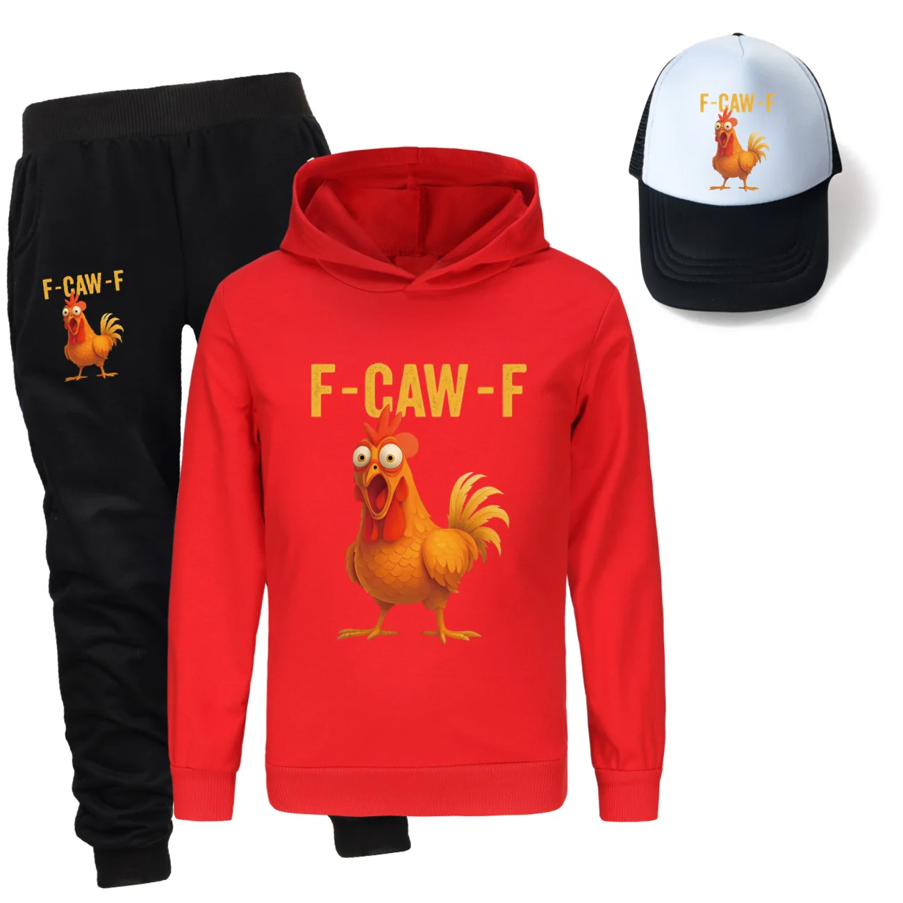أطفال F-Caw-F مضحك الدجاج الفتيان طويلة الأكمام الأطفال ملابس رياضية هوديس بلايز + السراويل مجموعات زي عيد ميلاد البدلة + hat5057