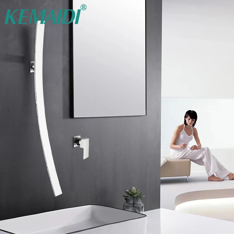 

KEMAIDI Bathroom Basin Sink Faucet Chrome Deck Mounted Waterfall Faucets Countertop Brass Faucets Hot and Cold Water Mixer Tap