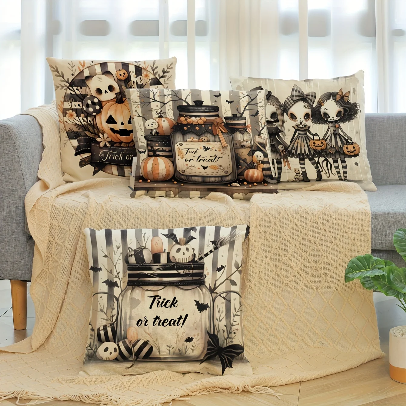 4pcs Halloween Pillowcases, Three Witches Pillowcases, Halloween Decorations, Modern Design Soft Linen Material