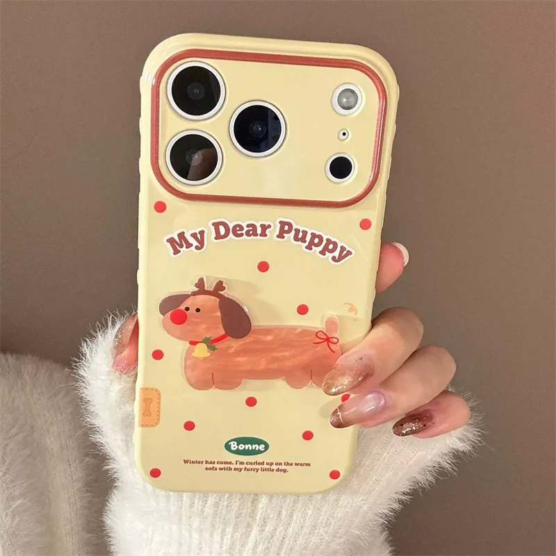 

Polkadot English puppy | 3D cartoon reindeer puppy patch | Best friend gift | Phone case 11 12 13 14 15 16 17 Pro Max