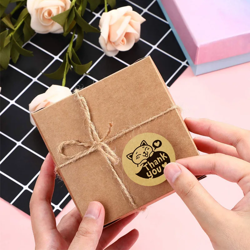 100-500pcs Kawaii Cat Stickers Round Thank you stickers for Gift Baking Packaging Handmade Decor Kraft Stickers Stationery