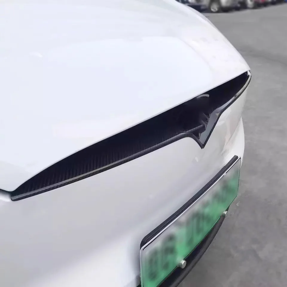 For Tesla Model X 2017 2018 2019 Carbon Fiber Front Center Grilles Grille Molding Strip Cover Trim Accessories Styling