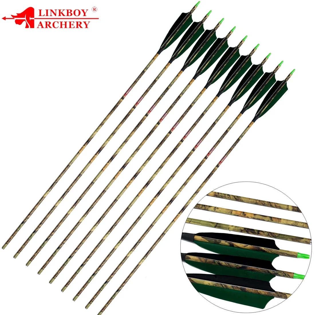 

12pcs 100% Carbon Arrow ID6.2mm Sp300 - 600 5inch Turkey Feather 75gr Tips Insert Nock Traditional Compound Bow Hunting