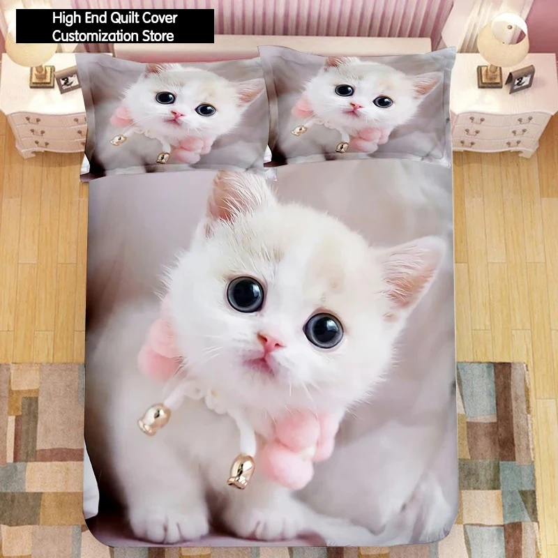 Super Cute Kitten Boys Bedding Set Kawaii Girl Quilt Cove King Queen Size Cat Animal 2/3pcs Polyester Duvet Cover (No Sheet)