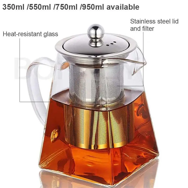 BORREY Dropshipping Heat Resistant Glass Teapot Various Styles Of Hot-selling Tea Sets Clear Kettle Flower Puer Tea Infuser Pot