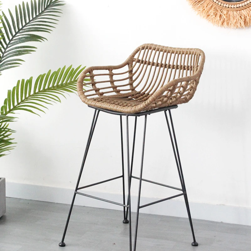 

Design Nordic Armchair Bar Chairs Accent Metal Waiting Modern Bar Chairs Ergonomic Rattan Taburete Alto Silla Home Furniture