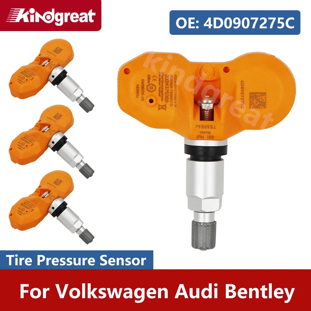

4PCS/Lot 433Mhz Car TPMS Sensor Tire Pressure Sensor Monitoring System 4D0907275C For Volkswagen Audi Bentley