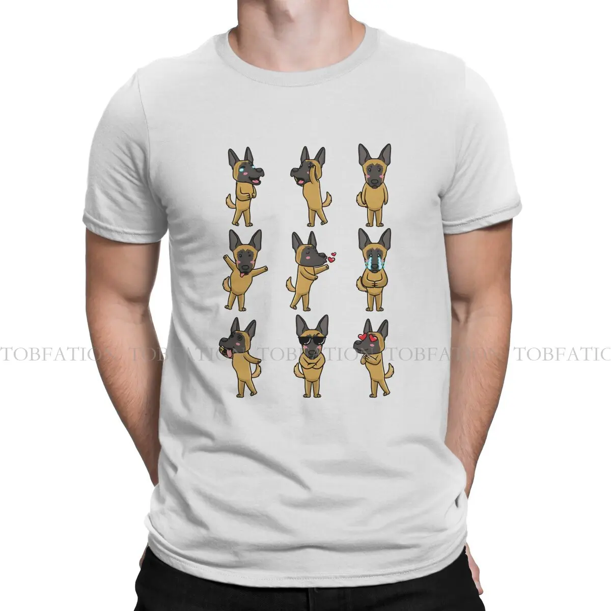 Belgian Malinois Malinois Dog Emoticon Tshirt Graphic Men Tops Vintage Homme Summer Streetwear 100% Cotton T Shirt