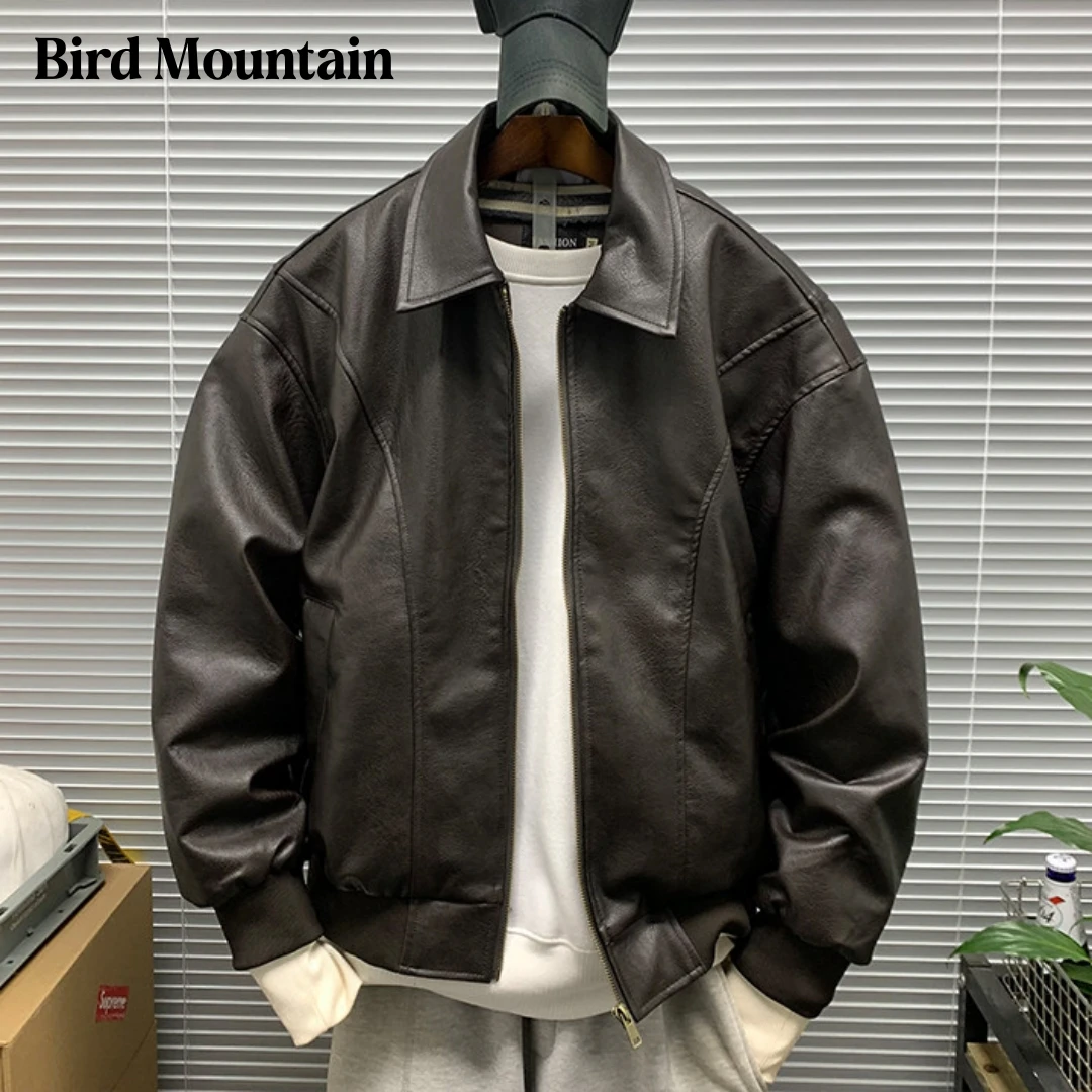 

Mens Vintage American Harrington Style PU Leather Motorcycle Jacket Loose Fit Short Casual Trendy Streetwear Coat Trendy Male
