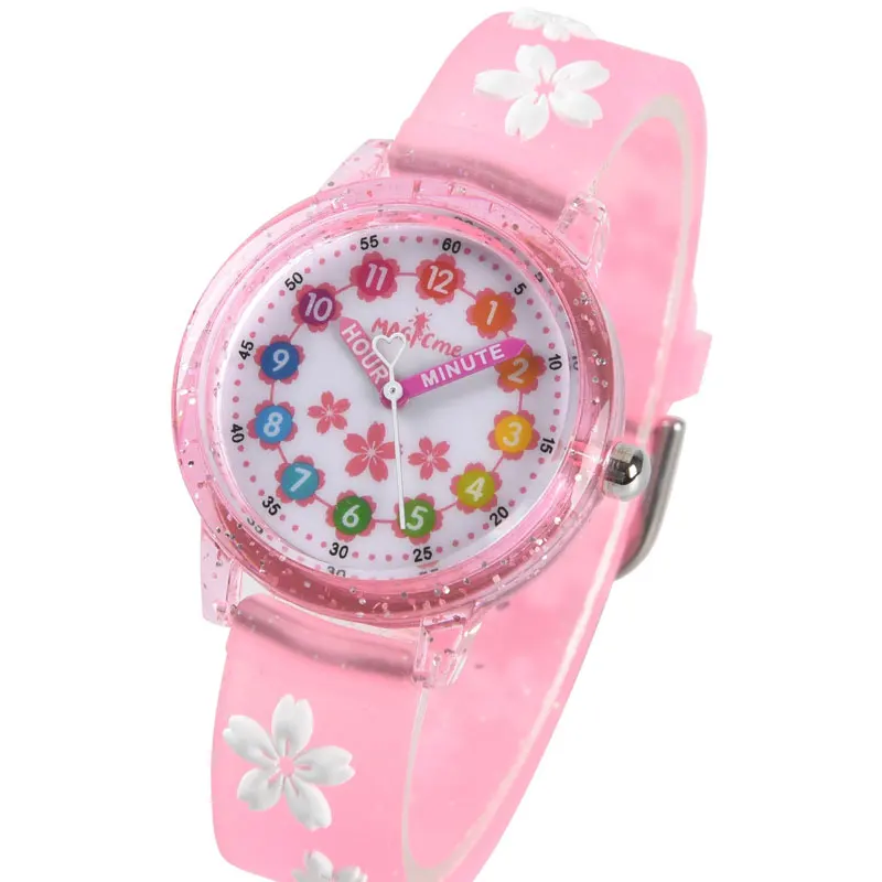 2025 جديد ملون زهر الكرز الهاتفي كوارتز ساعة بناتي لينة سيليكون حزام مقاوم للماء ساعة الأطفال هدية ساعة أطفال