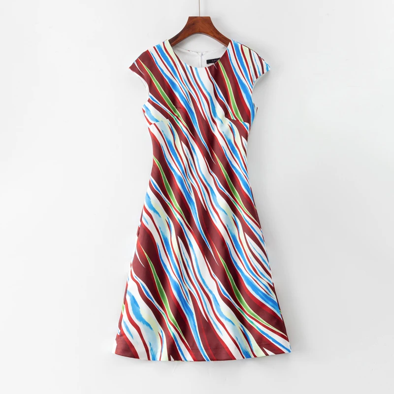 

Women's Vintage Colorful Stripe Print Dress, O-Neck, Short Sleeve, Work Dresses, 42305