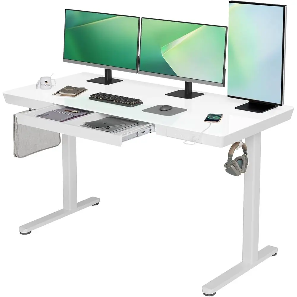 

Электрический регулируемый по высоте стол, 55 x 24 дюйма, USB-порты, белый, для дома или офиса